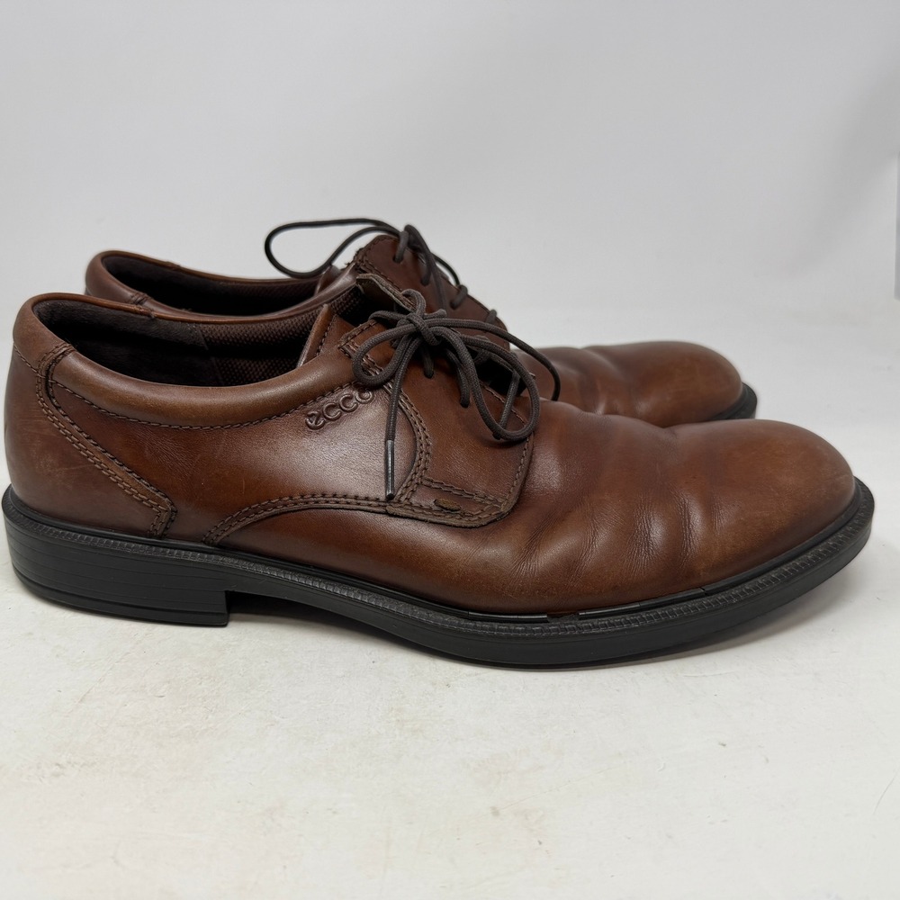 ECCO Oxford Shoes Mens 45 Plain Toe Derby Brown Leather EUC